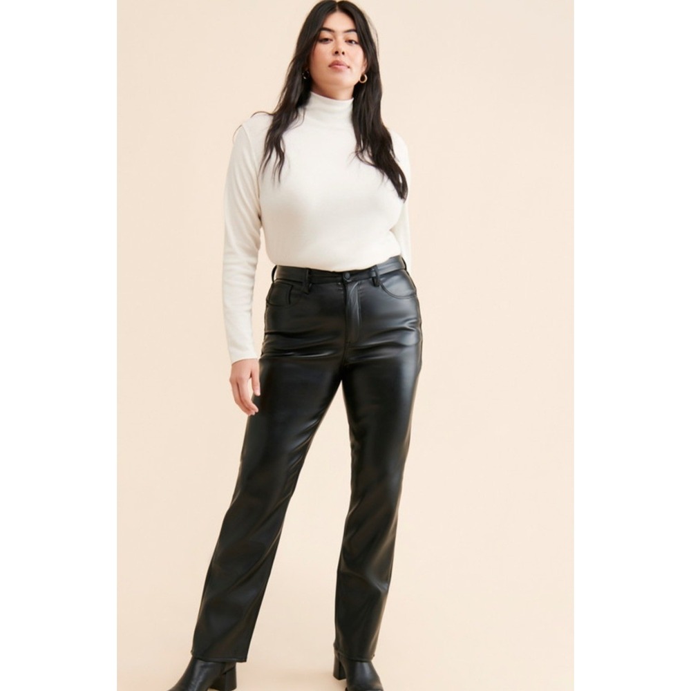 Good American Faux Leather Pants SZ 6/28‎ Black Excellent Straight Leg High Rise